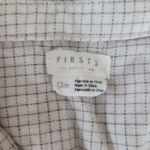 FIRSTS by Petit Lem size 12 months white blue pattern button up shirt - Picture 3 of 3